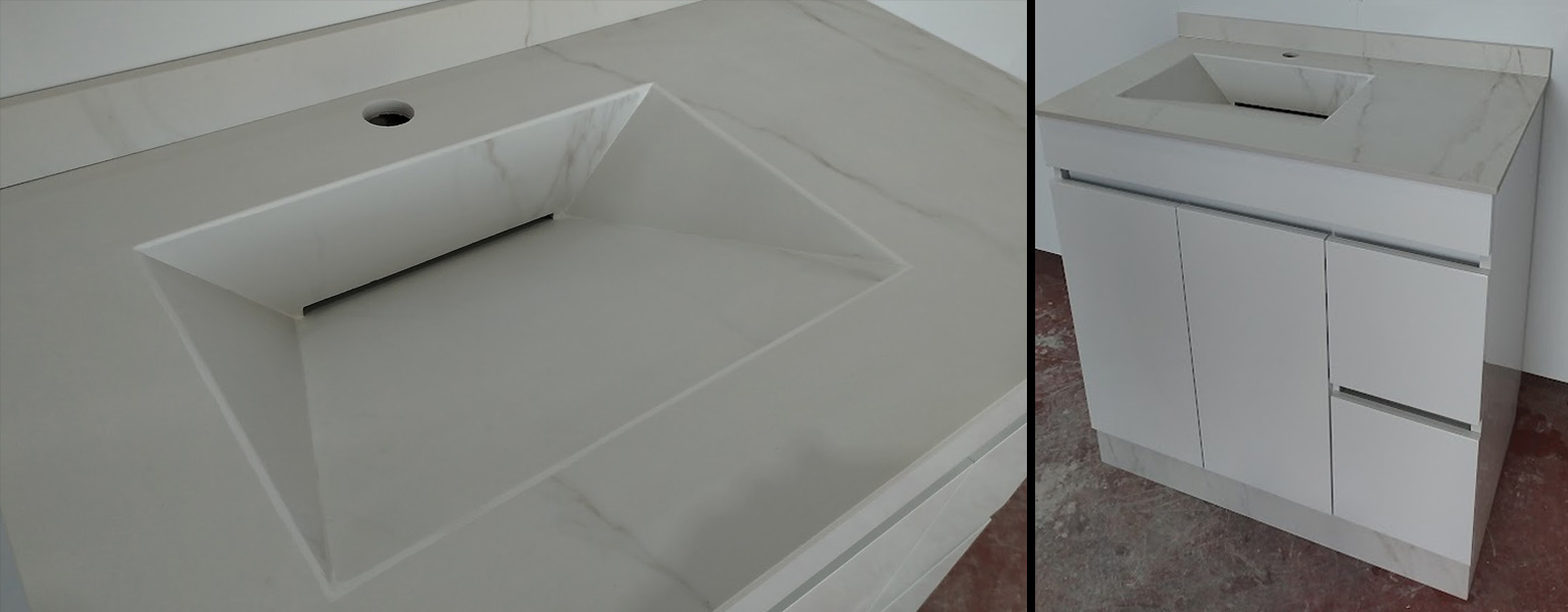 ENCIMERA CON LAVABO EN PORCELÁNICO CALACATA